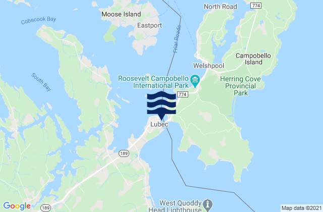 Lubec, Canadaの潮見表地図