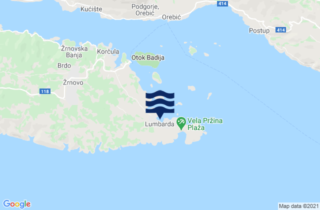 Lumbarda, Croatiaの潮見表地図