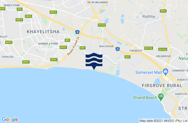 Macassar Beach, South Africaの潮見表地図