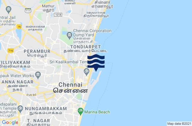 Madras, Indiaの潮見表地図