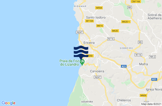 Mafra, Portugalの潮見表地図