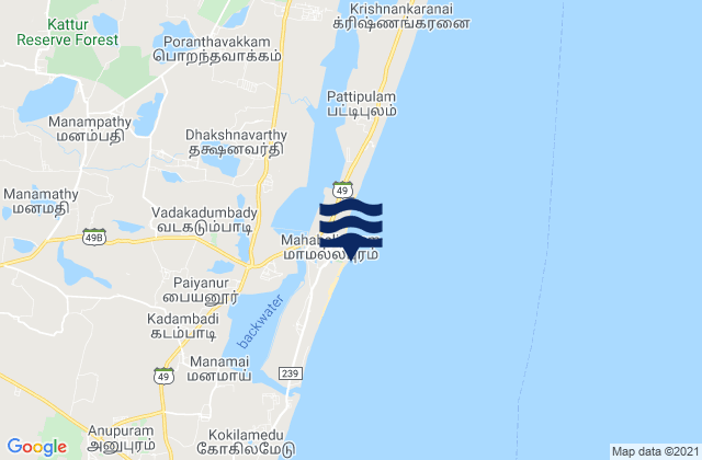 Mahabalipuram (Shore Temple), Indiaの潮見表地図