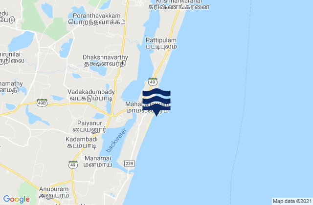 Mahabalipuram Shore Temple, Indiaの潮見表地図