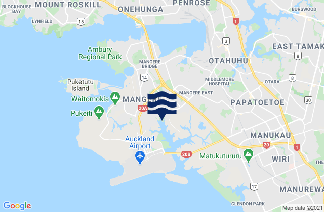 Mangere, New Zealandの潮見表地図