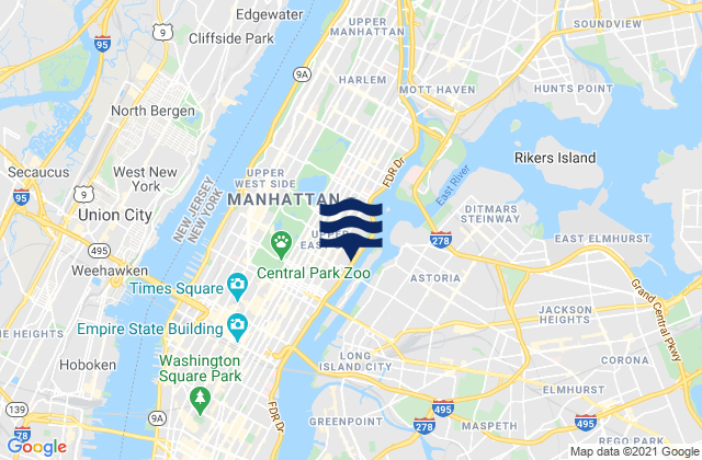 Manhattan, United Statesの潮見表地図