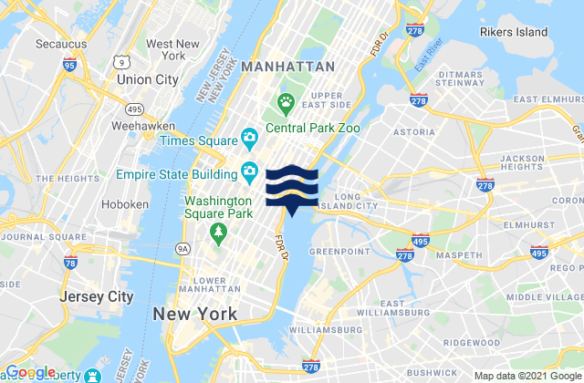 Manhattan off 31st Street, United Statesの潮見表地図