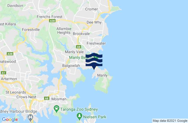 Manly Beach, Australiaの潮見表地図