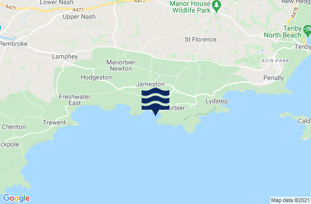 Manorbier Bay Beach, United Kingdomの潮見表地図