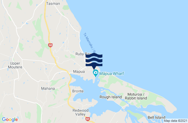Mapua, New Zealandの潮見表地図