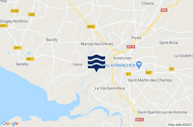 Marcey-les-Grèves, Franceの潮見表地図