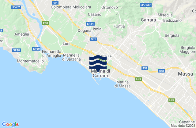 Marina di Carrara, Italyの潮見表地図