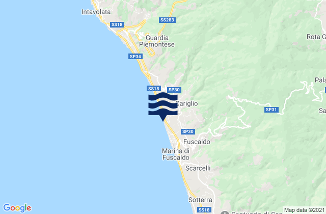 Marina di Fuscaldo, Italyの潮見表地図