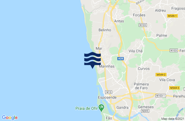 Marinhas, Portugalの潮見表地図