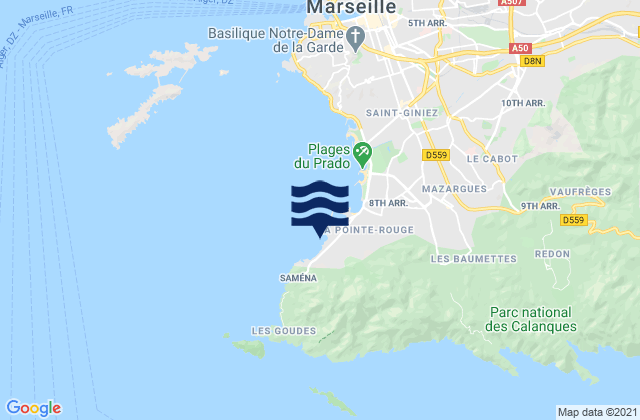 Marseille - Colombet, Franceの潮見表地図