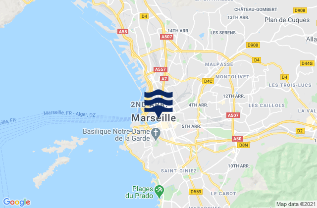 Marseille - Le Prado, Franceの潮見表地図