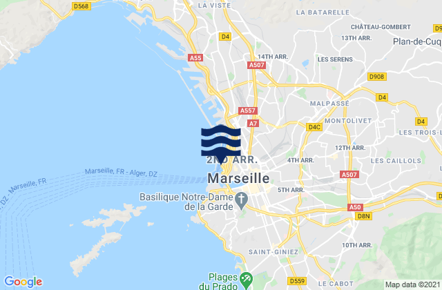 Marseille-Fos Port, Franceの潮見表地図