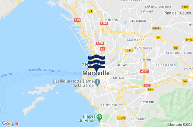 Marseille 02, Franceの潮見表地図