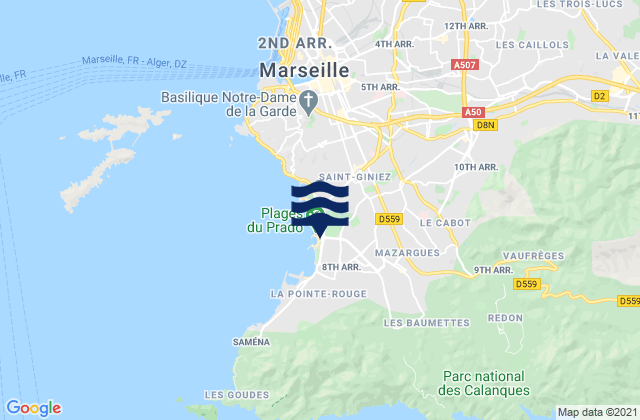 Marseille 09, Franceの潮見表地図