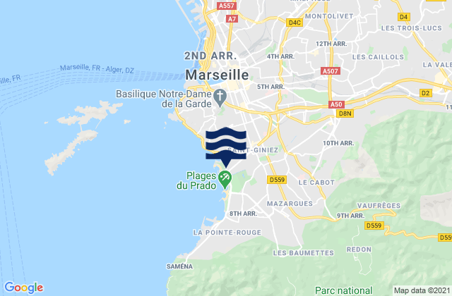 Marseille 10, Franceの潮見表地図