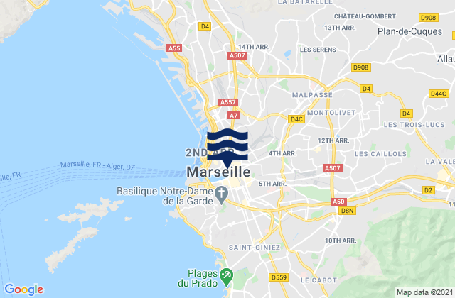 Marseille 11, Franceの潮見表地図