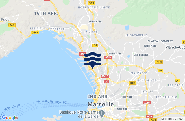 Marseille 14, Franceの潮見表地図