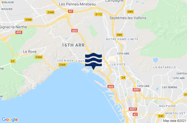 Marseille 16, Franceの潮見表地図