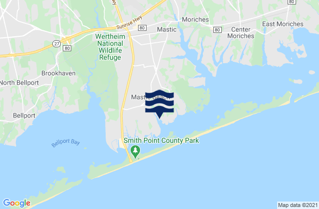 Mastic Beach, United Statesの潮見表地図