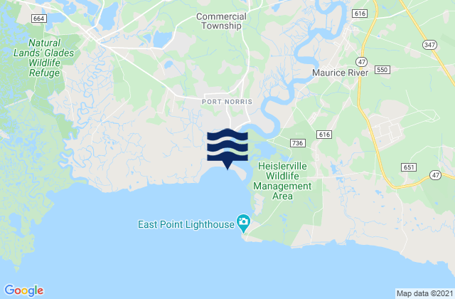 Mauricetown, United Statesの潮見表地図