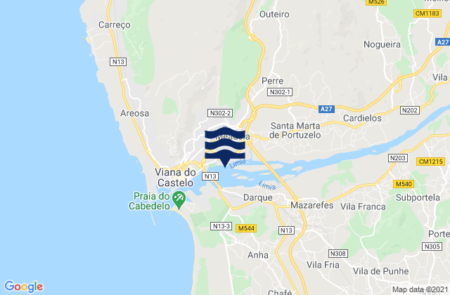 Meadela, Portugalの潮見表地図