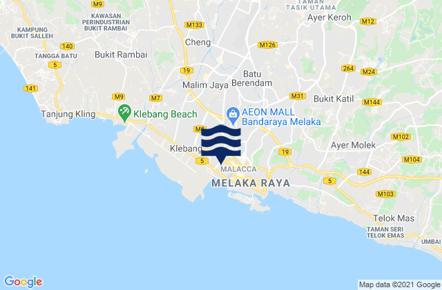 Melaka, Malaysiaの潮見表地図