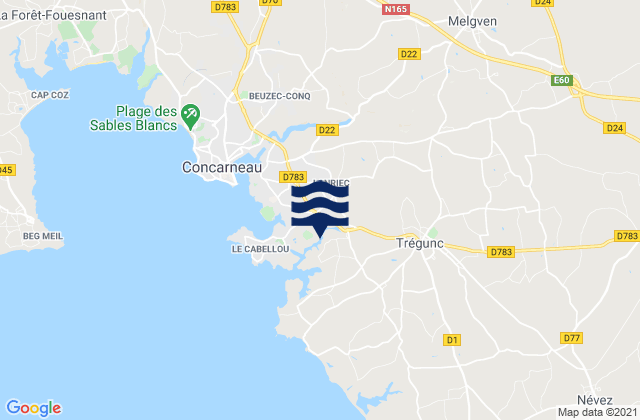 Melgven, Franceの潮見表地図