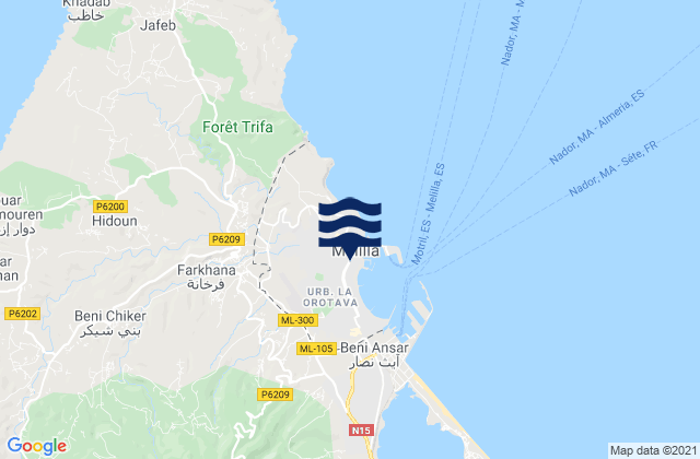 Melilla, Spainの潮見表地図