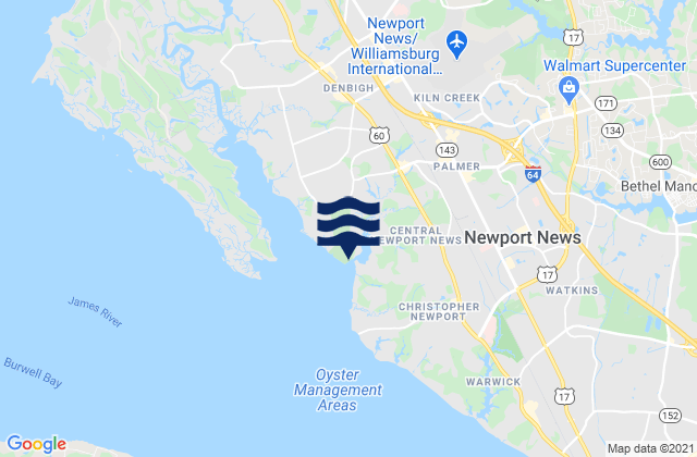 Menchville, United Statesの潮見表地図