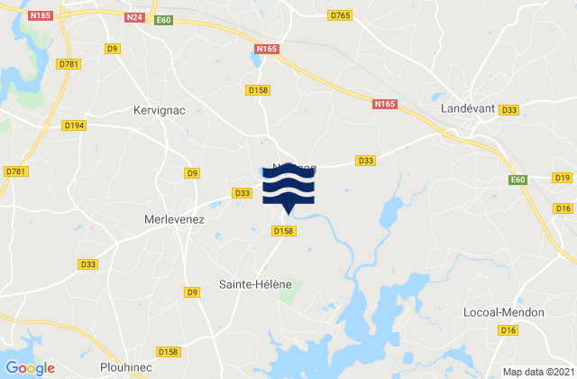 Merlevenez, Franceの潮見表地図