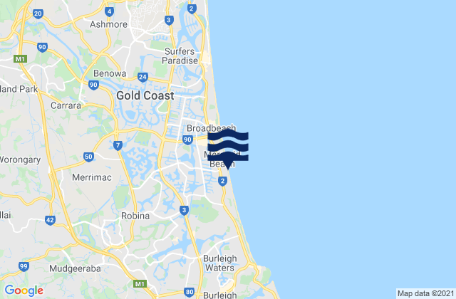 Mermaid Beach Gold Coast, Australiaの潮見表地図