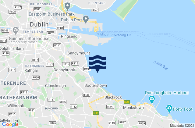Merrion Strand, Irelandの潮見表地図