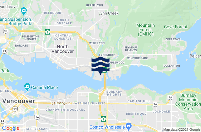 Metro Vancouver Regional District, Canadaの潮見表地図