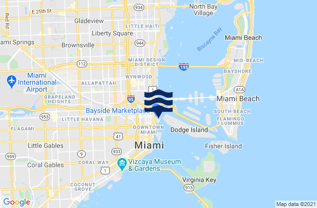 Miami Miamarina Biscayne Bay, United Statesの潮見表地図