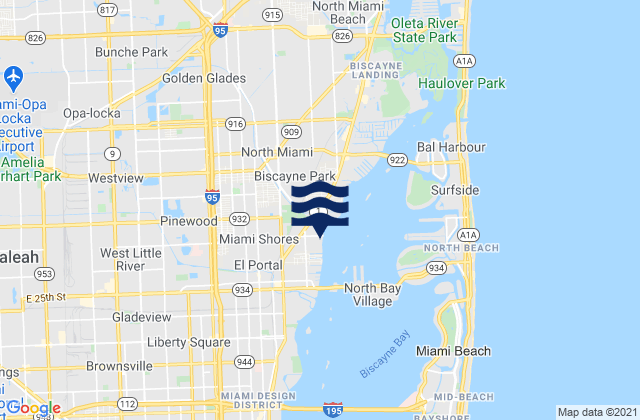 Miami Shores, United Statesの潮見表地図