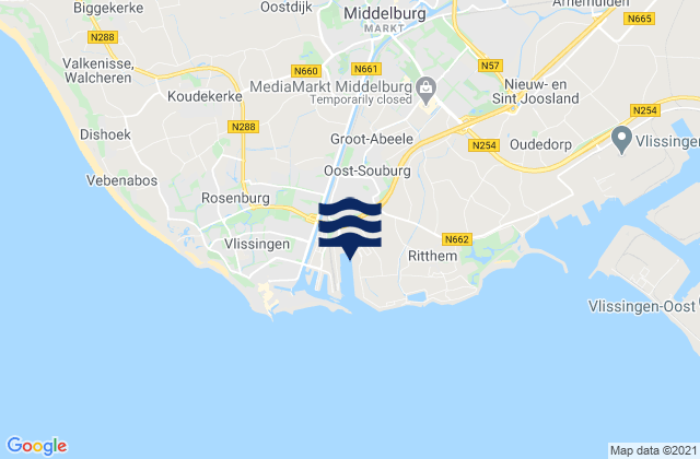 Middelburg, Netherlandsの潮見表地図