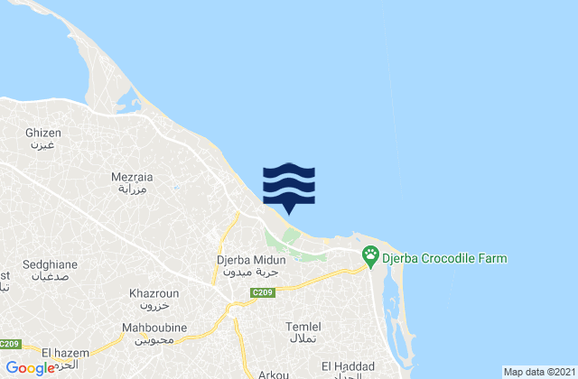 Midoun, Tunisiaの潮見表地図