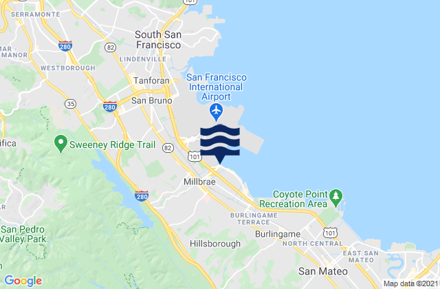 Millbrae, United Statesの潮見表地図
