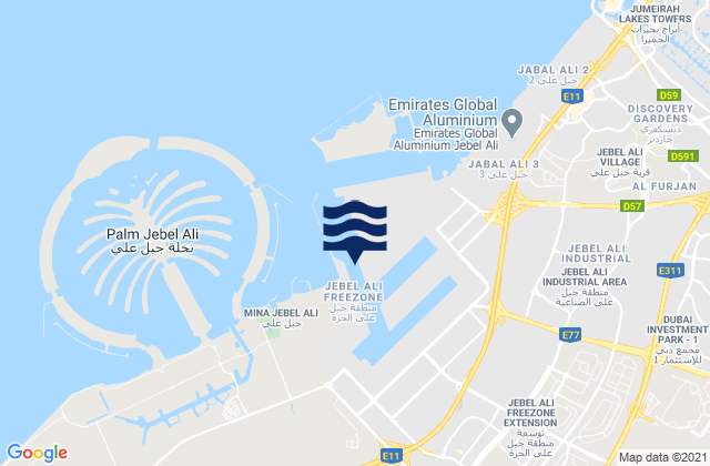 Mina Jebel Ali, Iranの潮見表地図