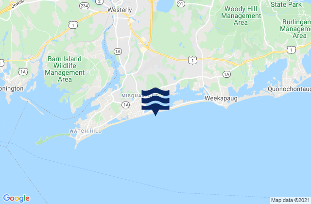 Misquamicut State Beach, United Statesの潮見表地図