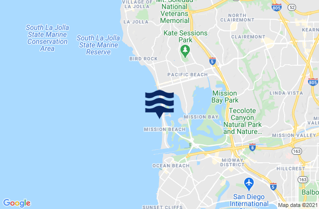 Mission Beach (San Diego), United Statesの潮見表地図