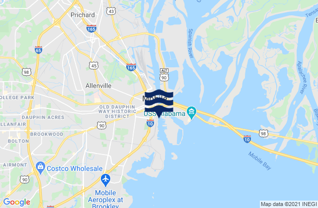 Mobile, United Statesの潮見表地図
