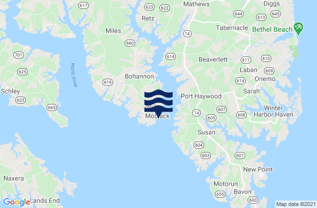 Mobjack East River, United Statesの潮見表地図