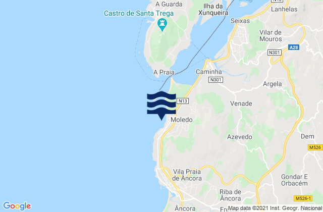 Moledo, Portugalの潮見表地図