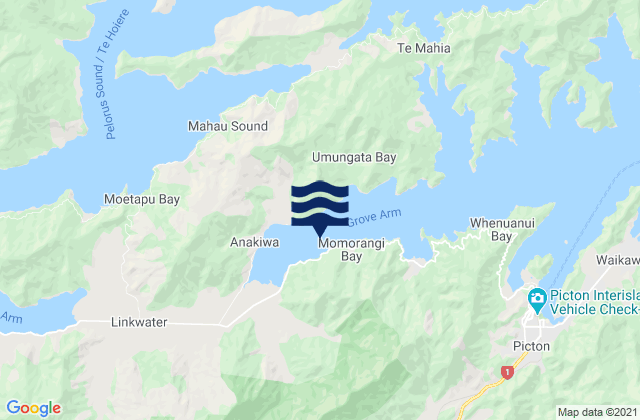 Momorangi Bay, New Zealandの潮見表地図