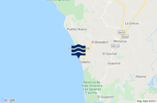 Monjarás, Hondurasの潮見表地図